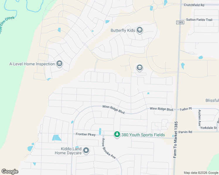 map of restaurants, bars, coffee shops, grocery stores, and more near 1308 Friesian Lane in Aubrey