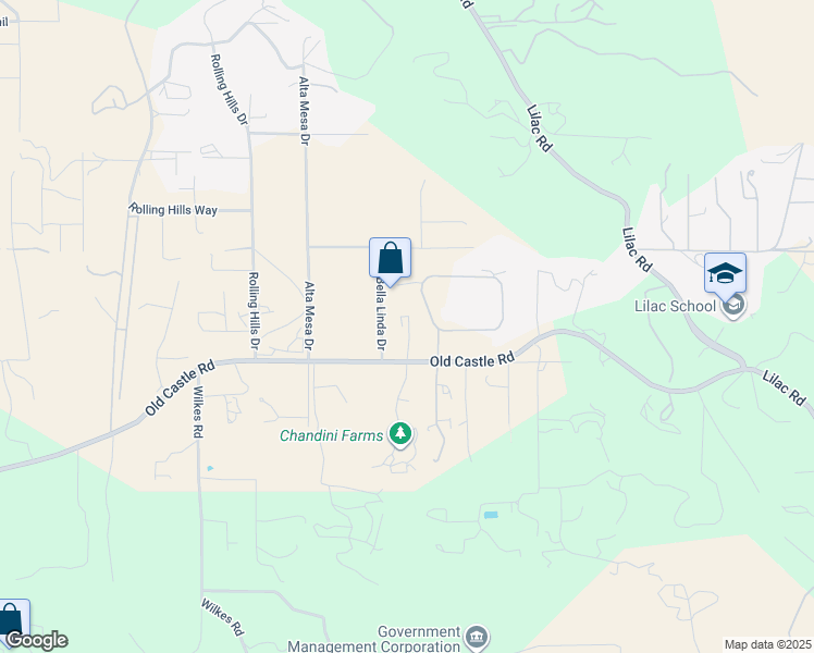 map of restaurants, bars, coffee shops, grocery stores, and more near 11550 Old Castle Road in Valley Center