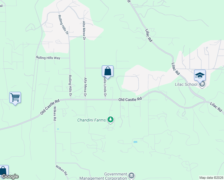 map of restaurants, bars, coffee shops, grocery stores, and more near 11550 Old Castle Road in Valley Center