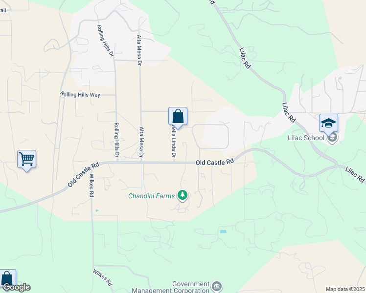 map of restaurants, bars, coffee shops, grocery stores, and more near 11550 Old Castle Road in Valley Center