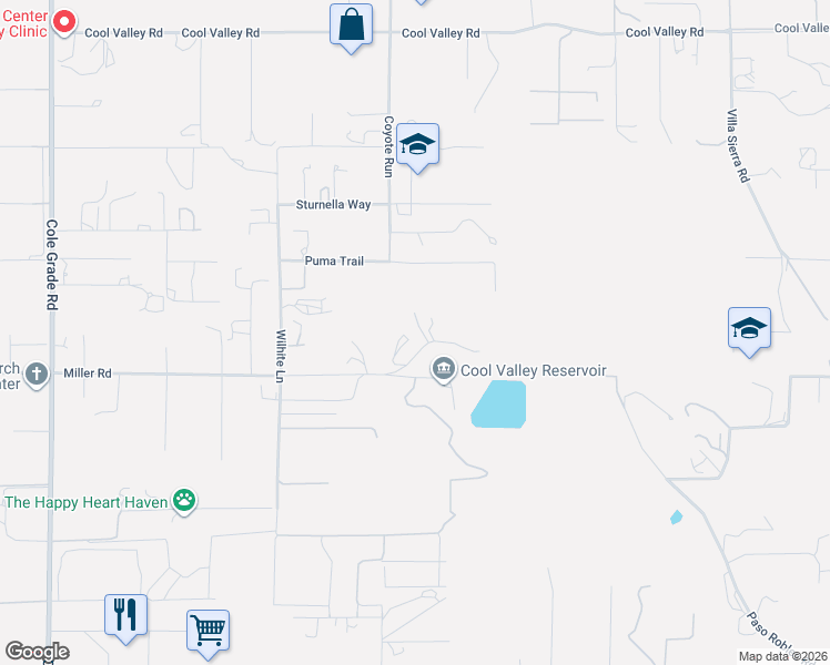 map of restaurants, bars, coffee shops, grocery stores, and more near 30612 Miller Road in Valley Center