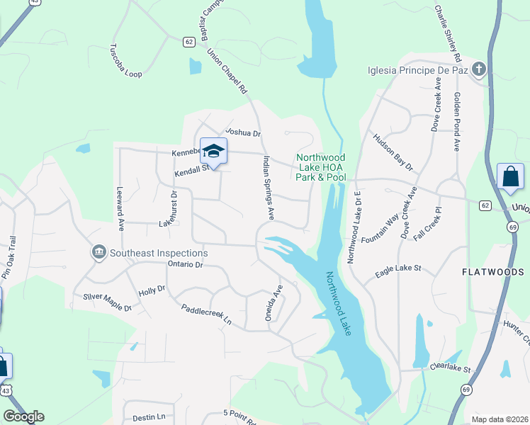 map of restaurants, bars, coffee shops, grocery stores, and more near 5207 Indian Springs Avenue in Northport
