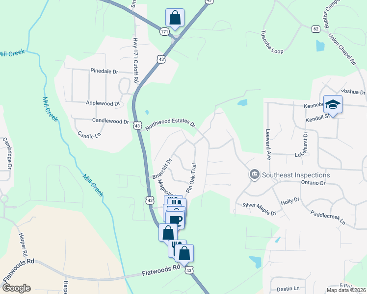 map of restaurants, bars, coffee shops, grocery stores, and more near 4402 Camellia Trail in Northport