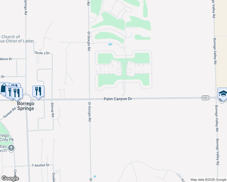 map of restaurants, bars, coffee shops, grocery stores, and more near 1010 Palm Canyon Drive in Borrego Springs