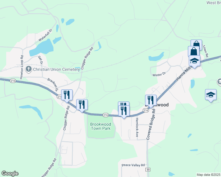 map of restaurants, bars, coffee shops, grocery stores, and more near 15647 Kanora Drive in Brookwood