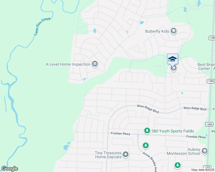 map of restaurants, bars, coffee shops, grocery stores, and more near 1000 Friesian Lane in Denton County