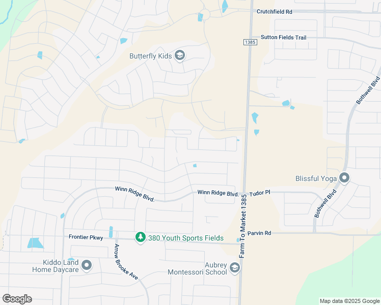 map of restaurants, bars, coffee shops, grocery stores, and more near 1712 Coronet Avenue in Aubrey
