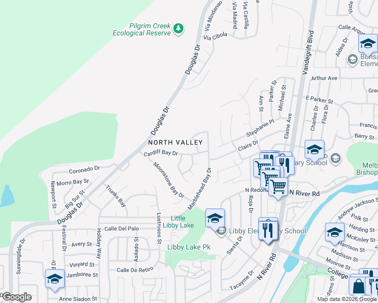 map of restaurants, bars, coffee shops, grocery stores, and more near 4868 Cardiff Bay Drive in Oceanside