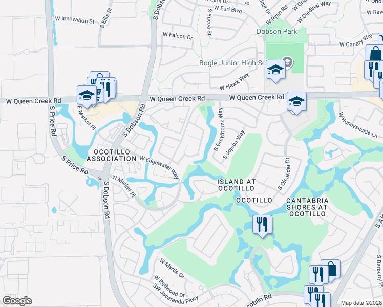map of restaurants, bars, coffee shops, grocery stores, and more near 3290 South Laguna Drive in Chandler
