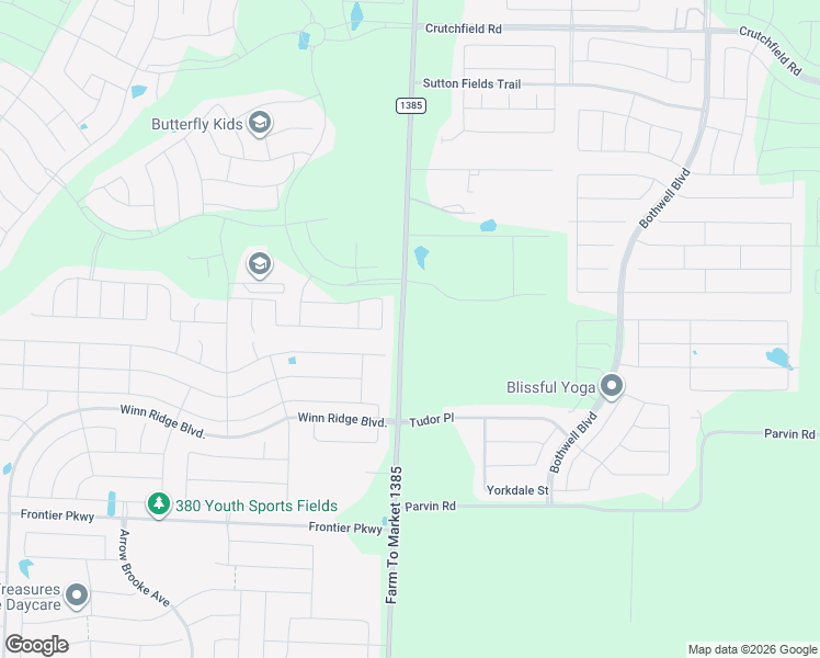 map of restaurants, bars, coffee shops, grocery stores, and more near 3580 Farm to Market Road 1385 in Aubrey