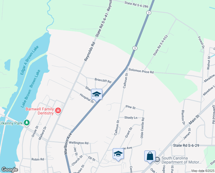 map of restaurants, bars, coffee shops, grocery stores, and more near 110 Allison Drive in Barnwell
