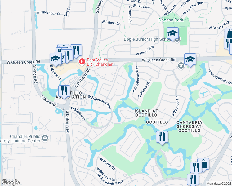 map of restaurants, bars, coffee shops, grocery stores, and more near 3290 South Laguna Drive in Chandler