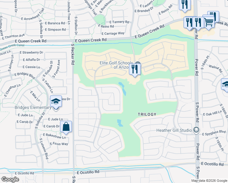map of restaurants, bars, coffee shops, grocery stores, and more near 4266 East Mia Lane in Gilbert
