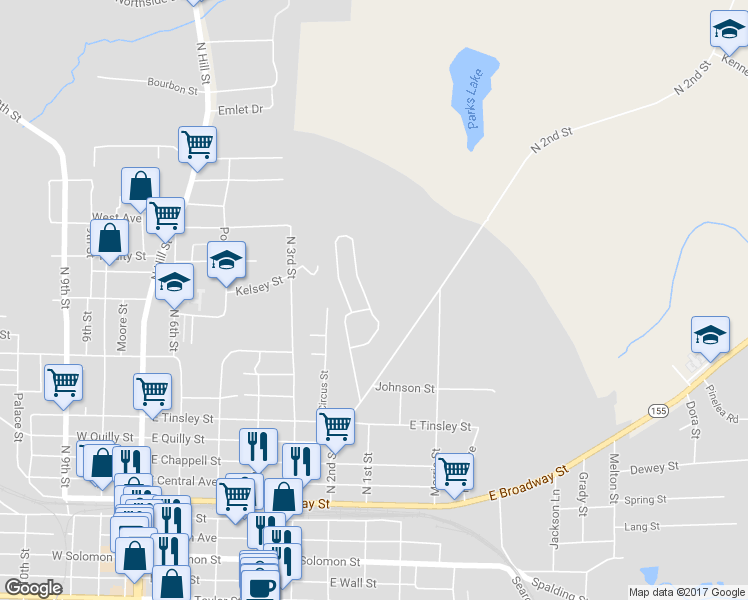 map of restaurants, bars, coffee shops, grocery stores, and more near 564 Elles Way in Griffin