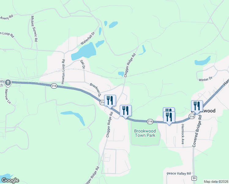 map of restaurants, bars, coffee shops, grocery stores, and more near 15557 Walden Pond Road in Brookwood
