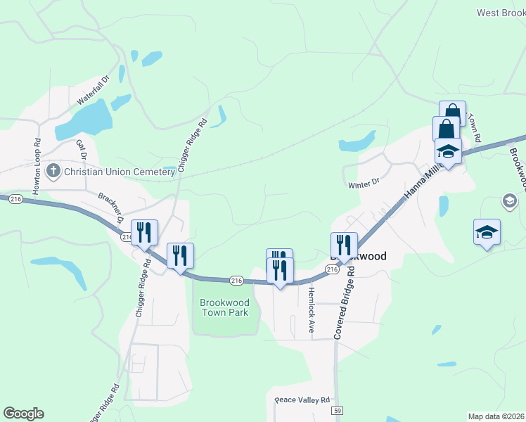 map of restaurants, bars, coffee shops, grocery stores, and more near 15647 Kanora Drive in Brookwood