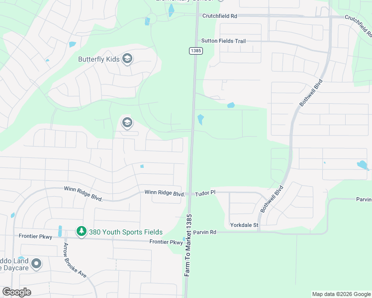 map of restaurants, bars, coffee shops, grocery stores, and more near 3580 Farm to Market Road 1385 in Aubrey