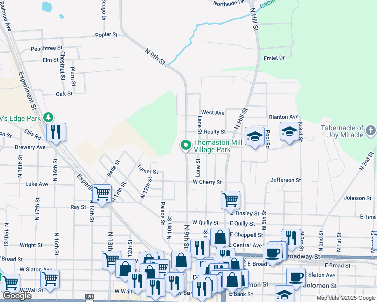 map of restaurants, bars, coffee shops, grocery stores, and more near 602 North 9th Street in Griffin