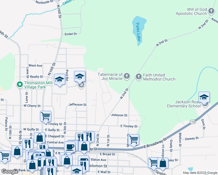 map of restaurants, bars, coffee shops, grocery stores, and more near 564 Elles Way in Griffin