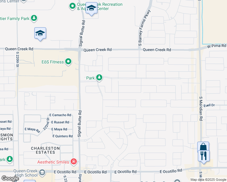 map of restaurants, bars, coffee shops, grocery stores, and more near 20937 South 226th Place in Queen Creek