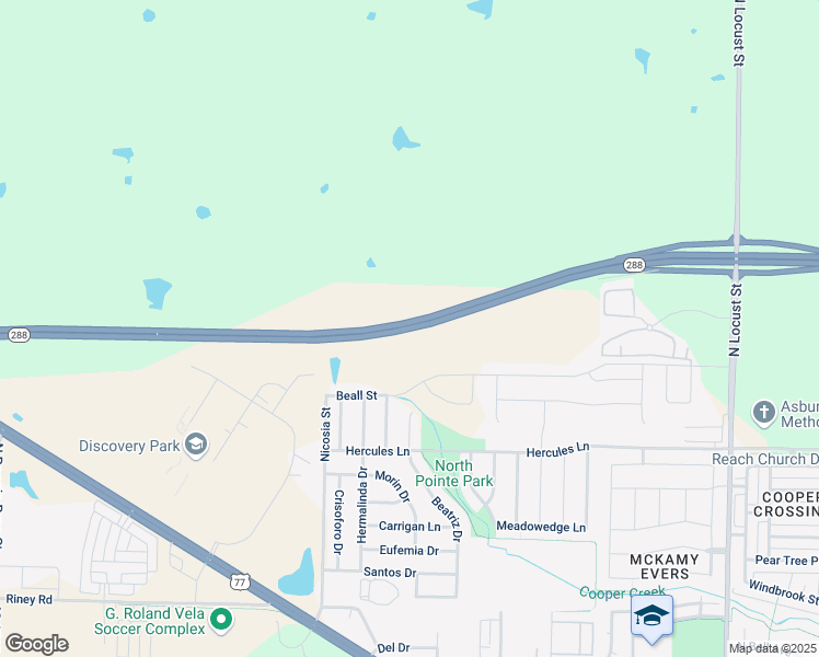 map of restaurants, bars, coffee shops, grocery stores, and more near Highway 288 Loop in Denton