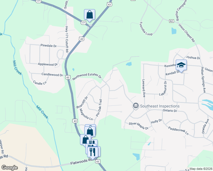 map of restaurants, bars, coffee shops, grocery stores, and more near 4210 Northwood Estates Drive in Northport