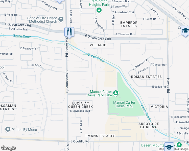 map of restaurants, bars, coffee shops, grocery stores, and more near 21003 South 194th Street in Queen Creek