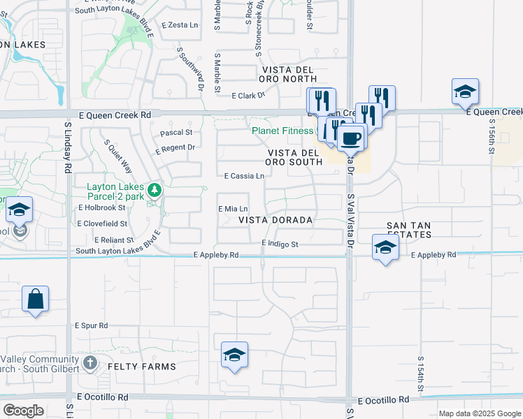 map of restaurants, bars, coffee shops, grocery stores, and more near 5076 South Stonecreek Boulevard in Gilbert