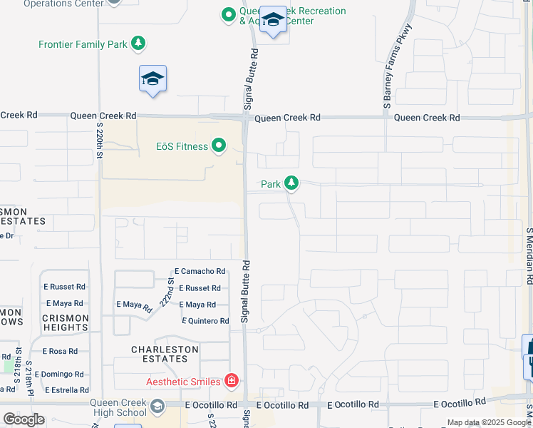 map of restaurants, bars, coffee shops, grocery stores, and more near 22344 East Alyssa Road in Queen Creek