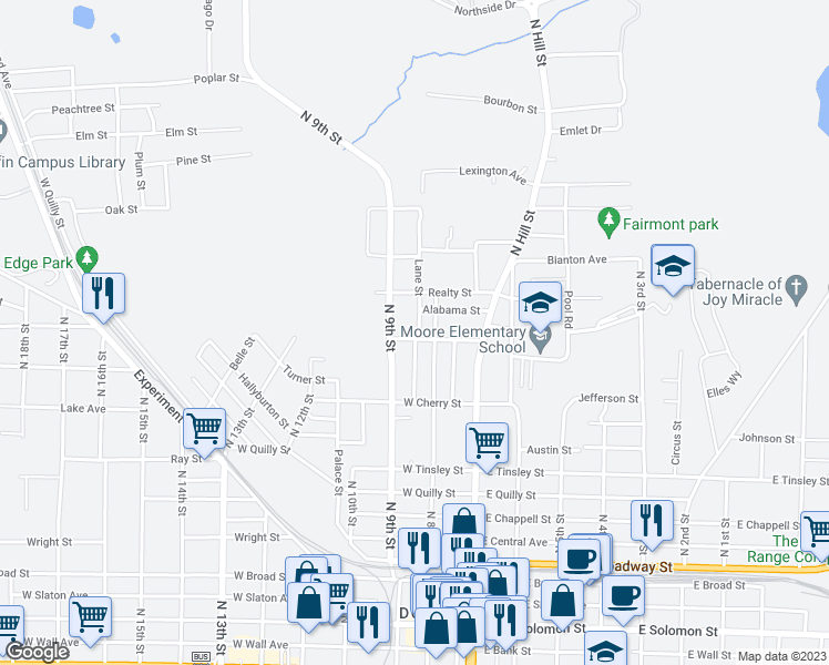 map of restaurants, bars, coffee shops, grocery stores, and more near 213 Georgia Avenue in Griffin