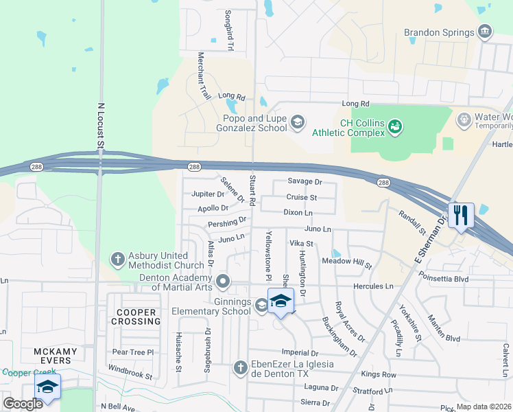 map of restaurants, bars, coffee shops, grocery stores, and more near 4209 Fiste in Denton