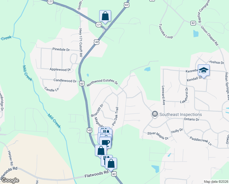 map of restaurants, bars, coffee shops, grocery stores, and more near 4402 Camellia Trail in Northport