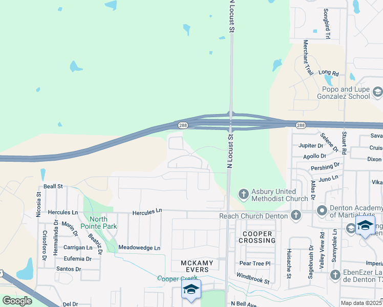 map of restaurants, bars, coffee shops, grocery stores, and more near 408 Ame Drive in Denton