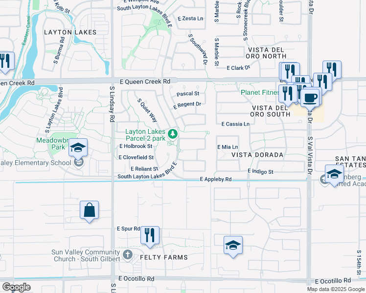 map of restaurants, bars, coffee shops, grocery stores, and more near 1086 East Holbrook Street in Gilbert