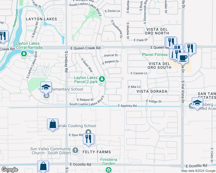 map of restaurants, bars, coffee shops, grocery stores, and more near 1086 East Holbrook Street in Gilbert