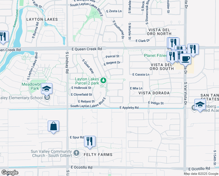 map of restaurants, bars, coffee shops, grocery stores, and more near 1086 East Holbrook Street in Gilbert