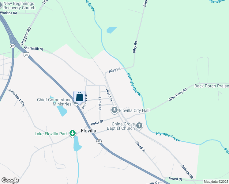 map of restaurants, bars, coffee shops, grocery stores, and more near 459 Railroad Street in Flovilla