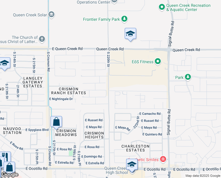 map of restaurants, bars, coffee shops, grocery stores, and more near 22006 East Alyssa Road in Queen Creek