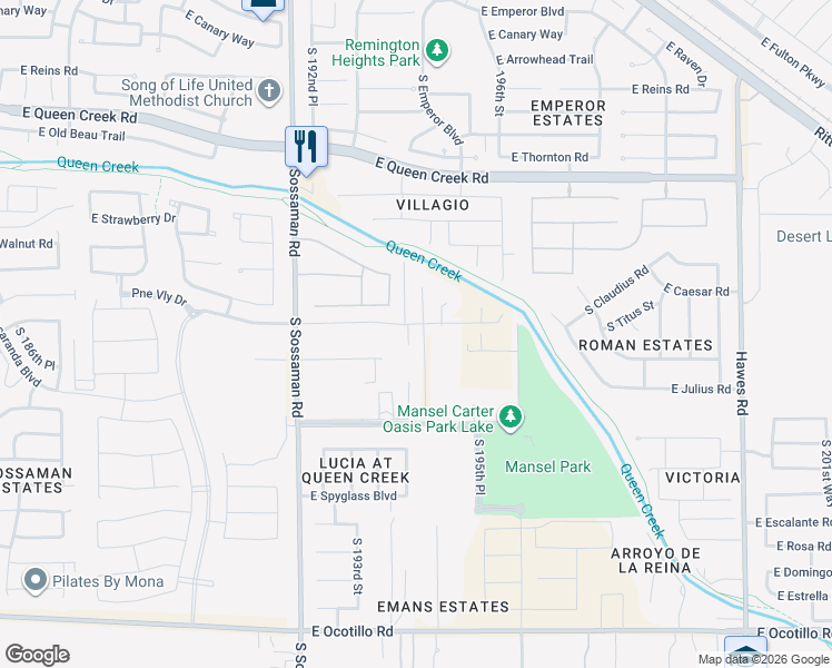 map of restaurants, bars, coffee shops, grocery stores, and more near 21003 South 194th Street in Queen Creek