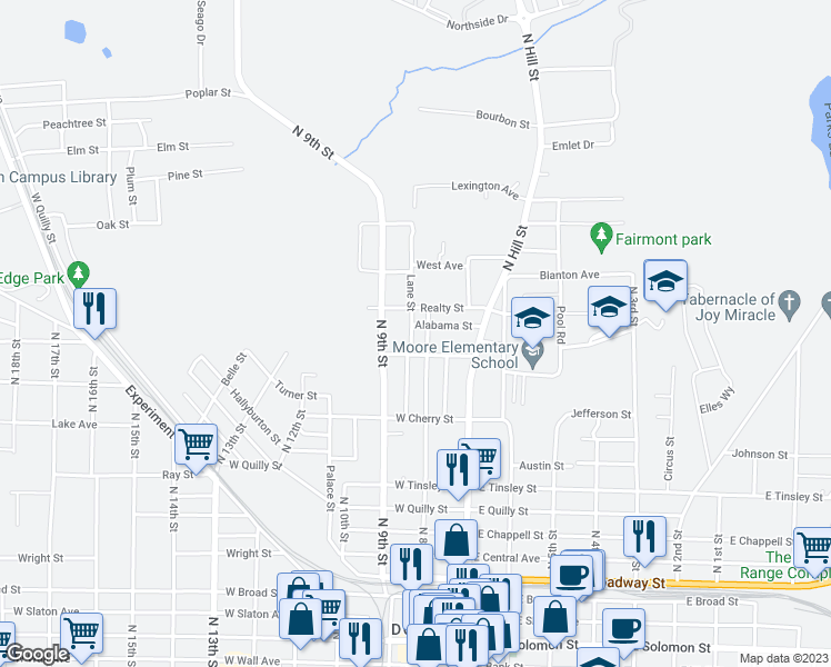 map of restaurants, bars, coffee shops, grocery stores, and more near 216 Alabama Street in Griffin