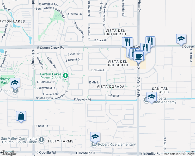 map of restaurants, bars, coffee shops, grocery stores, and more near 1299 Cassia Lane in Gilbert