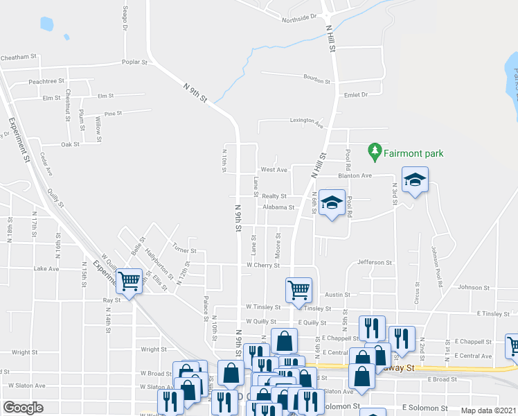 map of restaurants, bars, coffee shops, grocery stores, and more near 212 Alabama Street in Griffin