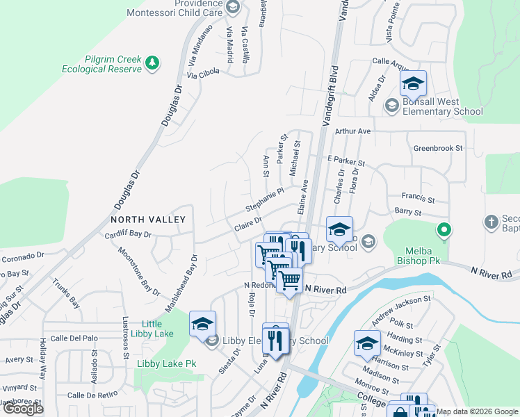 map of restaurants, bars, coffee shops, grocery stores, and more near 4907 Stephanie Place in Oceanside