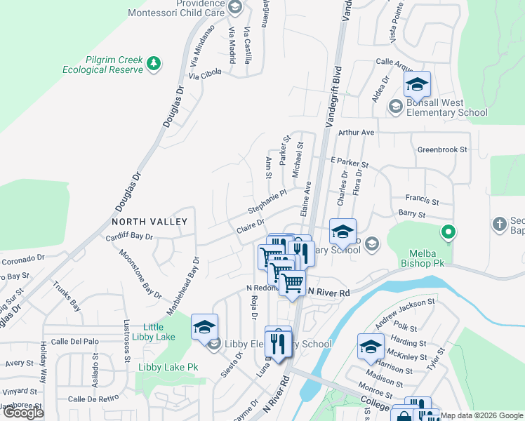 map of restaurants, bars, coffee shops, grocery stores, and more near 4907 Stephanie Place in Oceanside