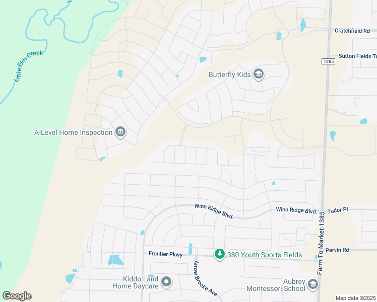 map of restaurants, bars, coffee shops, grocery stores, and more near 1199 Shire Drive in Aubrey