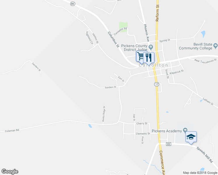 map of restaurants, bars, coffee shops, grocery stores, and more near 436 Sanders Street in Carrollton