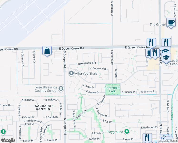 map of restaurants, bars, coffee shops, grocery stores, and more near 3216 South Cottonwood Drive in Chandler