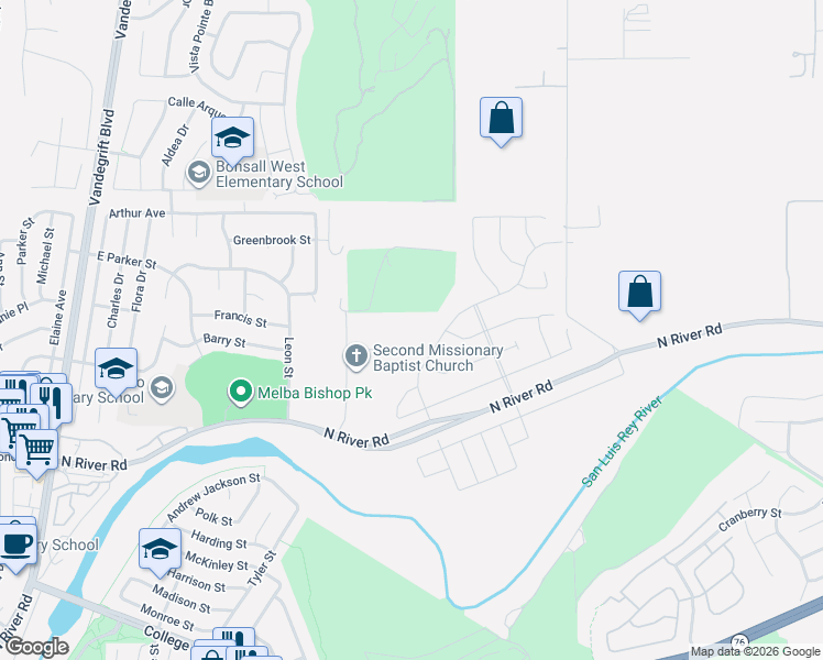 map of restaurants, bars, coffee shops, grocery stores, and more near 5340 Mare Road in Oceanside