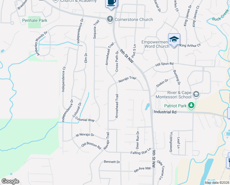 map of restaurants, bars, coffee shops, grocery stores, and more near 1211 Arrowhead Trail in Alabaster