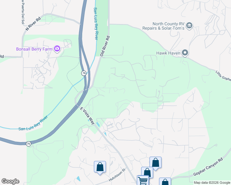 map of restaurants, bars, coffee shops, grocery stores, and more near 30151 Old River Road in Bonsall